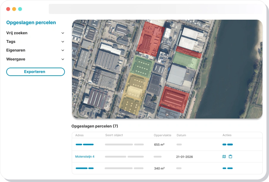 Percelen opslaan interface
